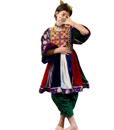 Afghani children’s dress by ZGCzeenat, traditional Afghan clothing for kids with beautiful embroidery.