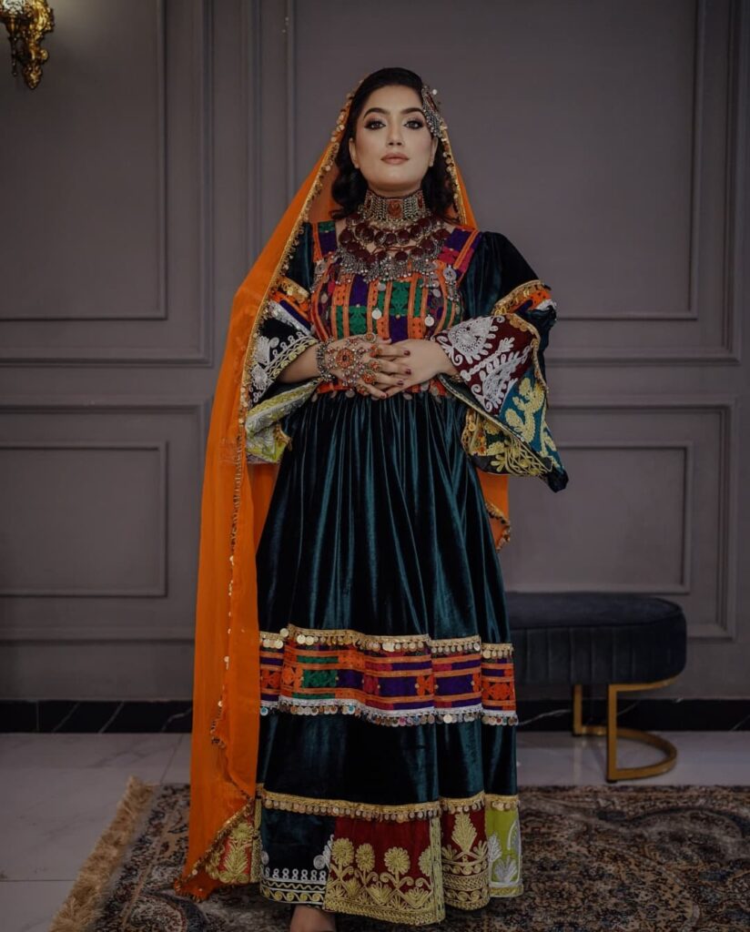 Handmade Afghani Kuchi dress by ZGCzeenat featuring traditional Afghan embroidery, perfect for cultural events and formal occasions with a unique, elegant design