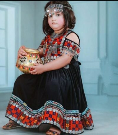 Traditional Afghani Kuchi kids dress by ZGCzeenat with vibrant colors, intricate embroidery, and cultural craftsmanship for children.